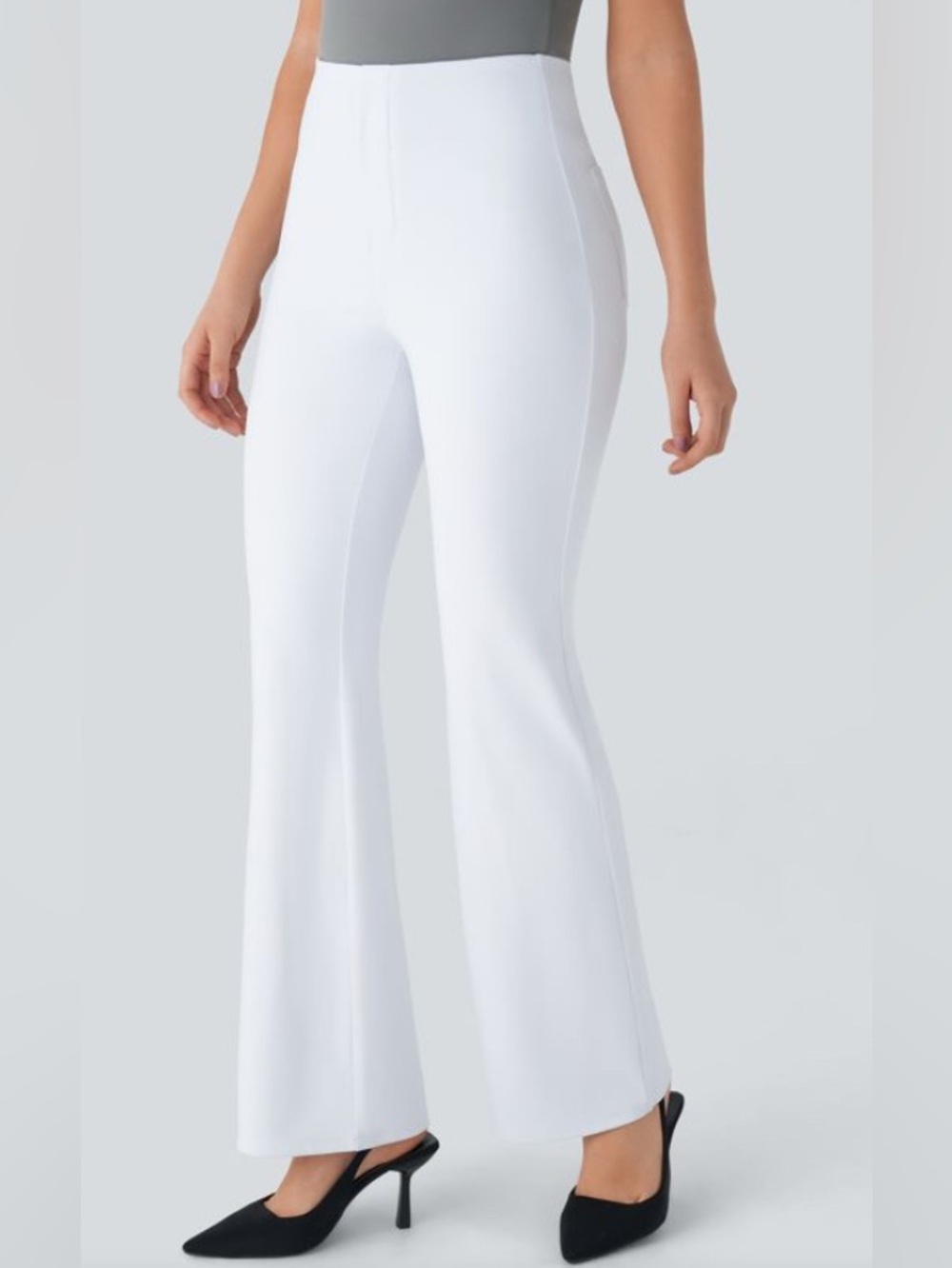 New Halara Flex High-Waisted Back Pocket Flare Work Pants - White large reg